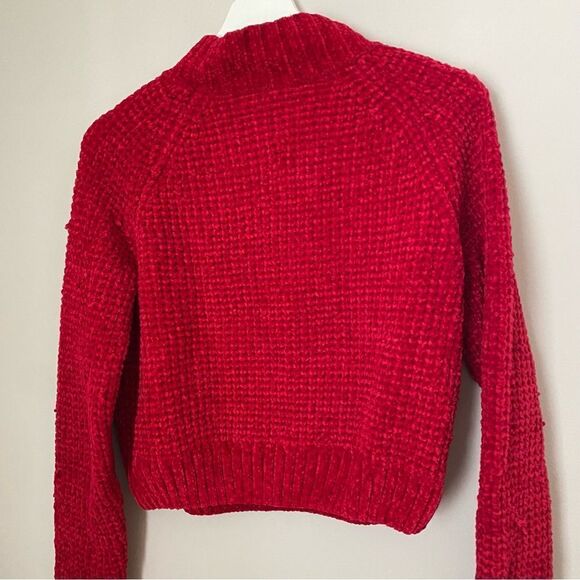 Divided Sweater H&M Knit Mock Neck Red Pink Cropped Casual Solid - Picture 5 of 10